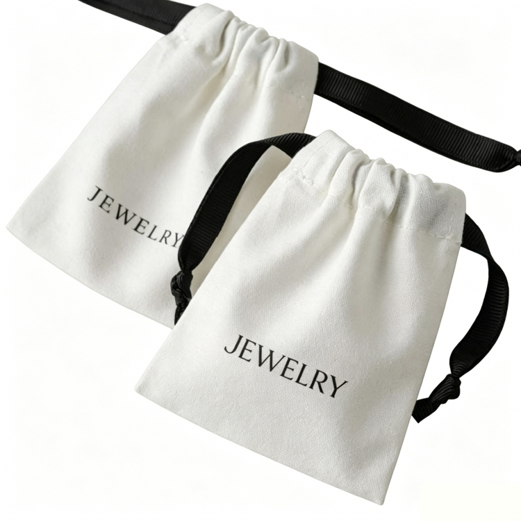 Soft Cotton Jewelry Pouch Portable Drawstring Storage Bag for Rings Earrings Necklaces